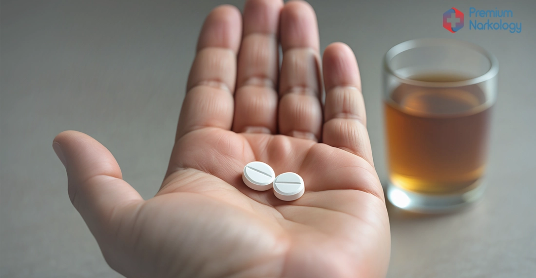 Мужчина с таблетками и стаканом в руках